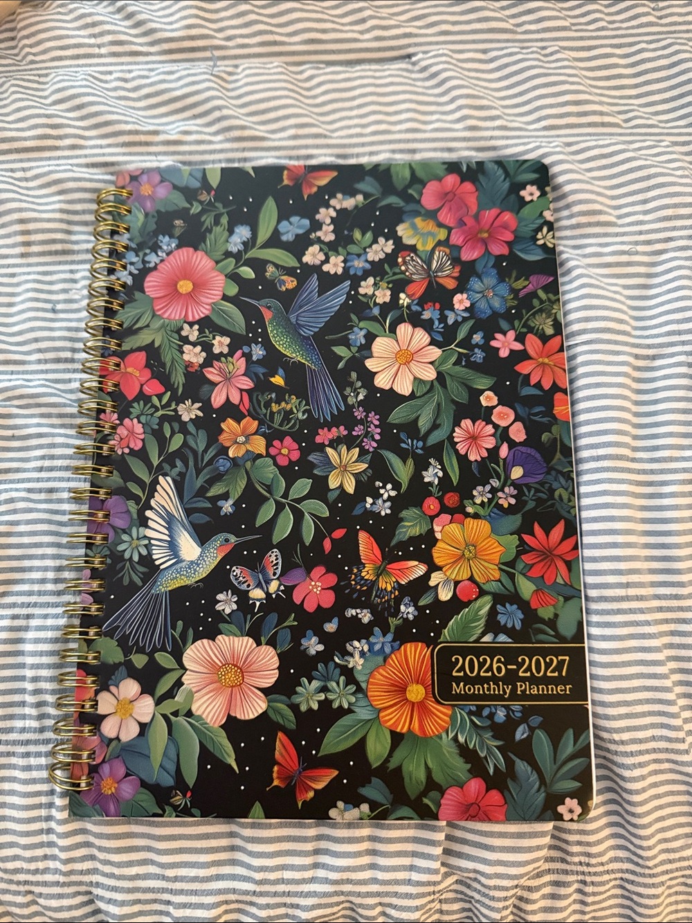 2026-2027 Floral Hummingbird Monthly Planner - Black Cover